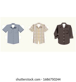 dress shirt vector, man's fashion shirt illustration. brown, blue, beige clothing vector.