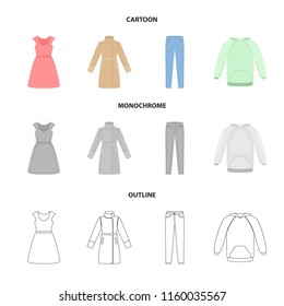 Dress with short sleeves, trousers, coats, raglan.Clothing set collection icons in cartoon,outline,monochrome style vector symbol stock illustration web.