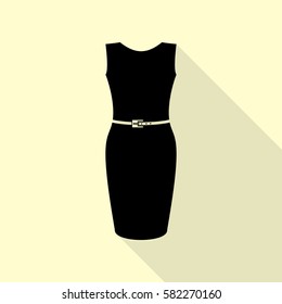 Dress sign illustration. Black icon with flat style shadow path on cream background.