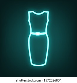 Dress sign illustration. Cyan neon icon in the dark. Bluring. Luminescence. Illustration.