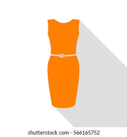 Dress sign illustration. Orange icon with flat style shadow path.