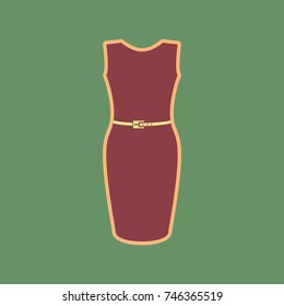 Dress sign illustration. Vector. Cordovan icon and mellow apricot halo with light khaki filled space at russian green background.