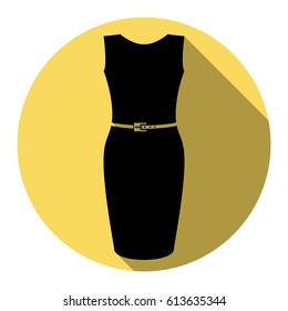 Dress sign illustration. Vector. Flat black icon with flat shadow on royal yellow circle with white background. Isolated.
