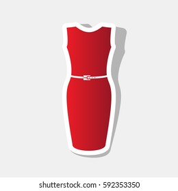 Dress sign illustration. Vector. New year reddish icon with outside stroke and gray shadow on light gray background.