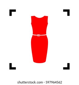 Dress sign illustration. Vector. Red icon inside black focus corners on white background. Isolated.