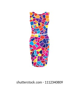 Dress sign illustration. Vector. Stained glass icon on white background. Colorful polygons. Isolated.