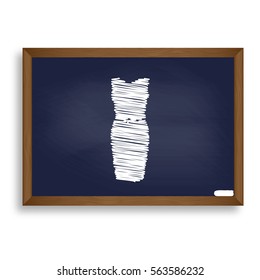 Dress sign illustration. White chalk icon on blue school board with shadow as background. Isolated.