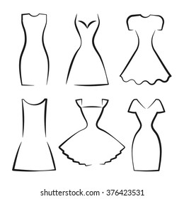 dress silhouette black set vector