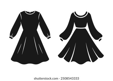 Dress silhouette icon vector set. frock illustration sign collection. Fashion symbol or logo. black silhouette dress set isolated on flat background.