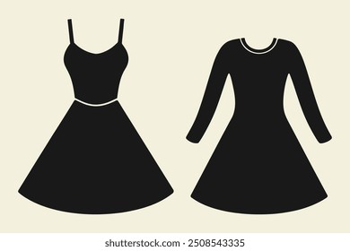 Dress silhouette icon vector set. frock illustration sign collection. Fashion symbol or logo. black silhouette dress set isolated on flat background.