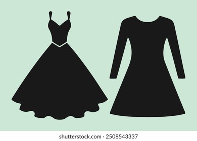 Dress silhouette icon vector set. frock illustration sign collection. Fashion symbol or logo. black silhouette dress set isolated on flat background.