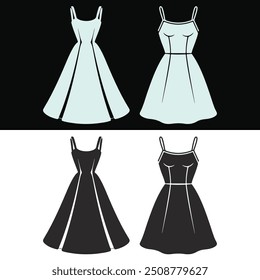 Dress silhouette icon vector set. frock illustration sign collection. Fashion symbol or logo. black silhouette dress set isolated on flat background.