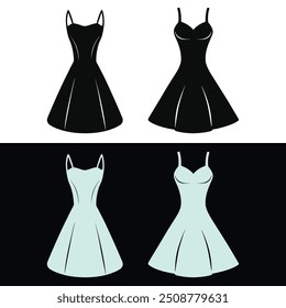 Dress silhouette icon vector set. frock illustration sign collection. Fashion symbol or logo. black silhouette dress set isolated on flat background.