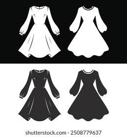 Dress silhouette icon vector set. frock illustration sign collection. Fashion symbol or logo. black silhouette dress set isolated on flat background.