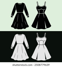 Dress silhouette icon vector set. frock illustration sign collection. Fashion symbol or logo. black silhouette dress set isolated on flat background.