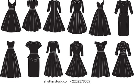 dress silhouette set on white background vector