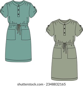 Dress sketch drawing. Dress draw vector. Fashion illustrator.
