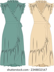 Dress sketch drawing. Dress draw vector. Fashion illustrator.