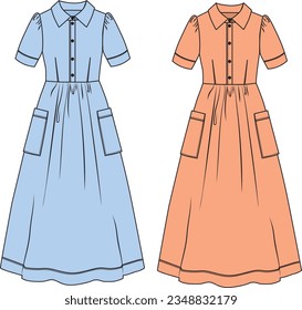 Dibujo de boceto de vestir. Vector de dibujo de vestir. Ilustrador de moda.