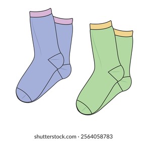 Dress socks flat sketch vector mockup template technical illustration.