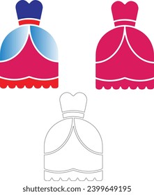 Icono de vestido sólido. Celebrando el disfraz clásico de mujeres. Diseño de vectores de activos de casamiento.