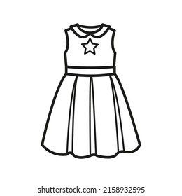 Dress with a star. Coloring book. Black and white vector illustration.