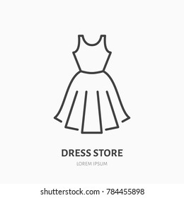 Dress store flat line icon. Women apparel, evening gown sign. Thin linear logo for clothing shop.