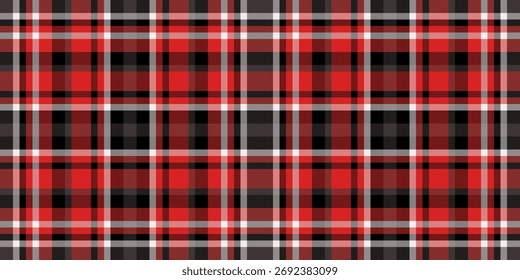 Fondo textil de la textura del vestido, Vector a cuadros de tela de feliz Navidad. Patrón de poncho tartán a cuadros sin costuras en la paleta de colores rojo y negro.