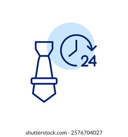 Dress tie and 24 hours clock. Always on task, all hours workspace. Pixel perfect, editable stroke icon