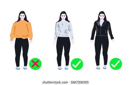 dress tips make you look slimmer and taller for girl, people portrait vector 