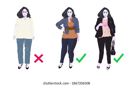 dress tips for plus size girl, people portrait vector 