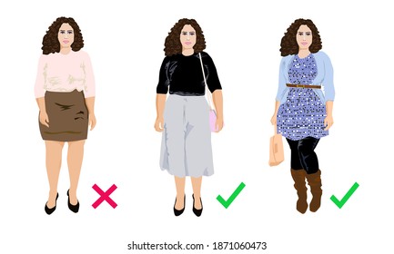 dress tips for plus size girl, people portrait vector 