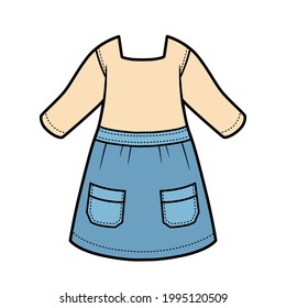 Dress with two pockets for girl color variation for coloring on a white background