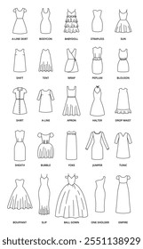 Dress types vector icons editable stroke