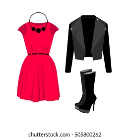 Dress, vector. Fashion, jacket, shirt, shoes, clothing, set,collection. - Shutterstock ID 505800262