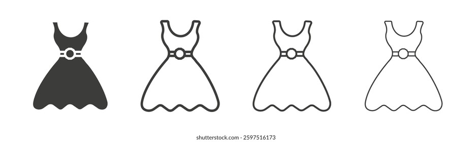 Dress vector icon set in black and white color.
