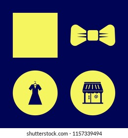 dress vector icons set. with evening dress, white bow tie, black bow tie and shop in set