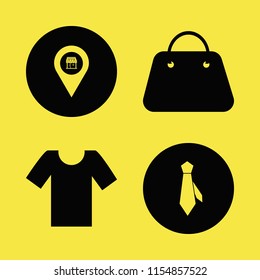 dress vector icons set. with handbag, t shirt, tie and store location in set