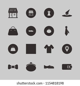 dress vector icons set. with store location, men shoes, shop and white bow tie in set