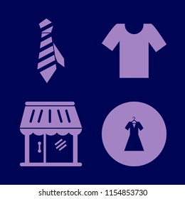 dress vector icons set. with tie, t shirt, evening dress and shop in set