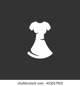 Dress vector logo isolated on a black background. Icon silhouette design template. Simple symbol concept in flat style. Abstract sign, pictogram for web, mobile and infographics