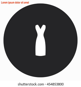 Dress web icon. Gray circle button with white illustration.