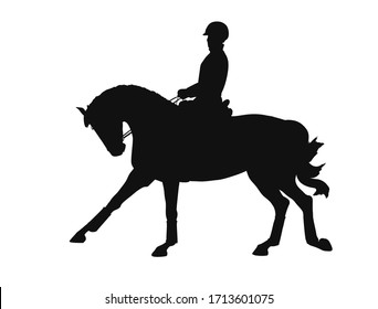 Dressage horse and athlete in black silhouette