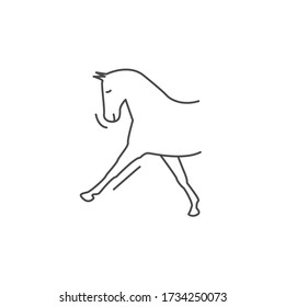 Dressage horse in gallop pirouette outline icon. Line art. Equestrian sport.  