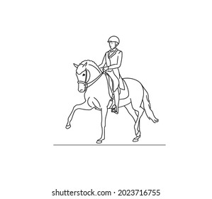 Dressage horse in portrait during a dressage competition, performs a passage