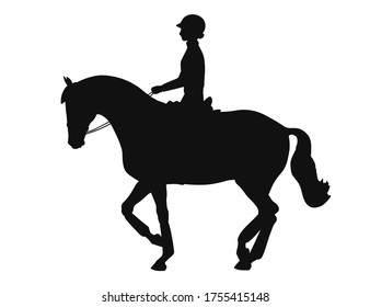 Dressage horse and rider black vector silhouette