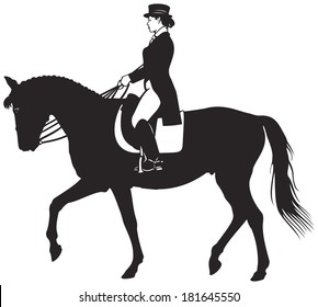 Dressage horse and rider, equestrian sport horsewoman dressed for formality