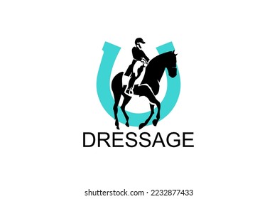 dressage horse riding sport vector line icon. athlete riding a horse sport pictogram, vector illustration.