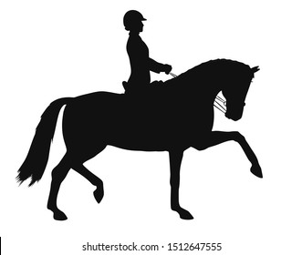 Dressage lady rider and horse silhouette isolated