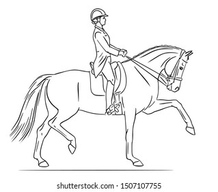 Dressage rider and horse demonstrate of a show trot